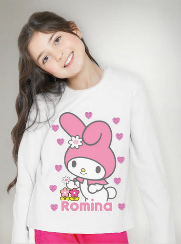 Polera My Melody Personalizada Niña Manga Larga 100% Algod
