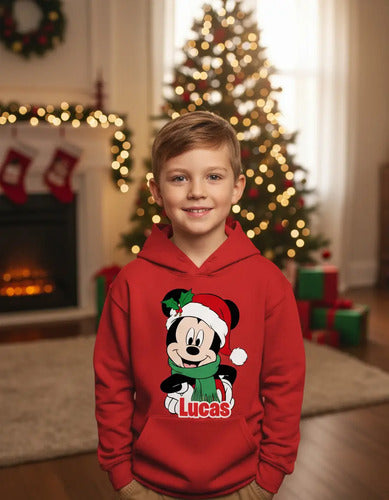 Poleron Mickey Navidad Personalizado Niños Algodón