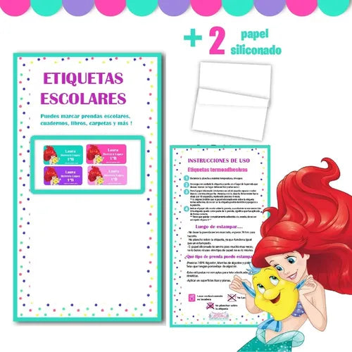 Etiquetas Escolares Personalizadas Ariel La Sirenita  Fucsia
