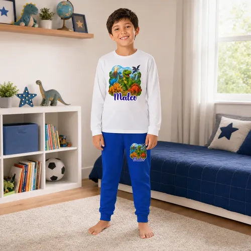 Pijama Largo Dinosaurios Niños Personalizado Algodon D2