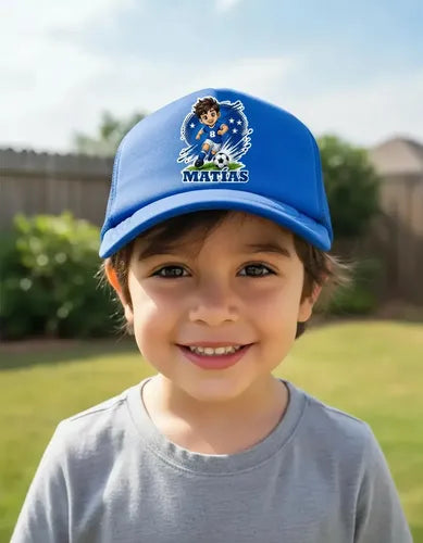 Jockey Personalizado Futbol Nombre Numero Niño Ajustable Azul S Futbol Niño Azul