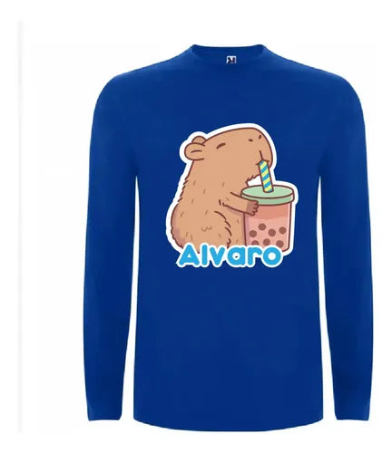 Polera Capibara Personalizada Niños Manga Larga Algodon