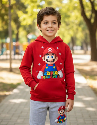 Buzo Mario Bros Poleron Pantalon Personalizado Niños