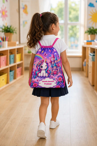 Mochila Morral Unicornio 2 Bolsa Colegio Personalizada D1 Fucsia Estampado