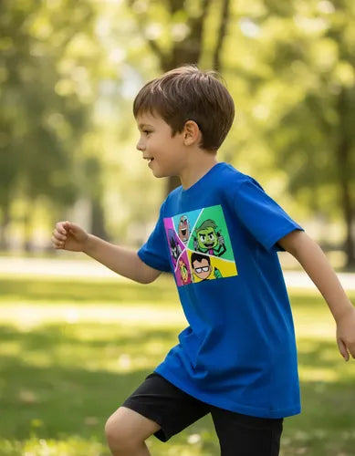 Polera Color Algodón 100% Niños Jovenes Titanes Cuadrado