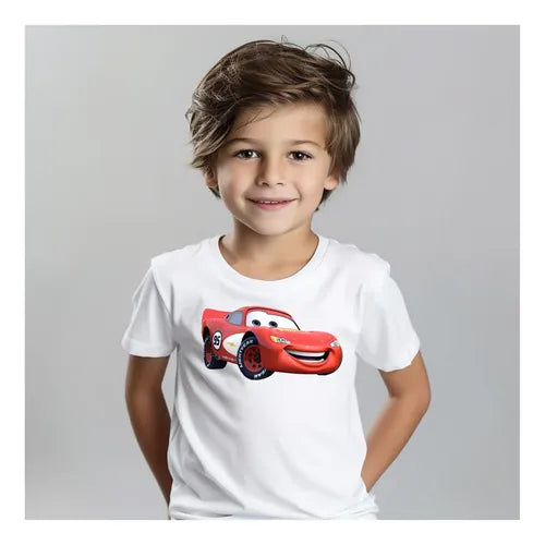 Polera Color Algodón 100% Niños Auto Rojo Rayo