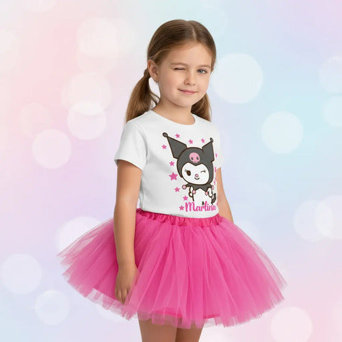 Disfraz Vestido Kuromi Personalizado Polera + Tutú Niñas Detalles Glitter