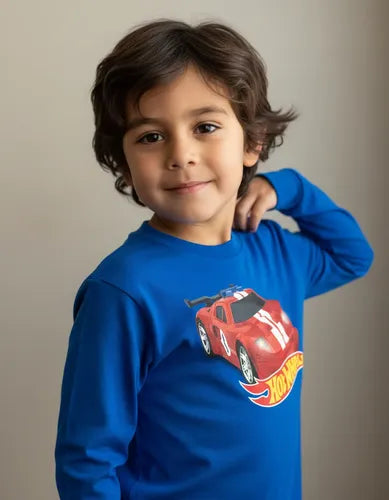 Polera Manga Larga Algodón Niños Auto Rojo Hot Wheels