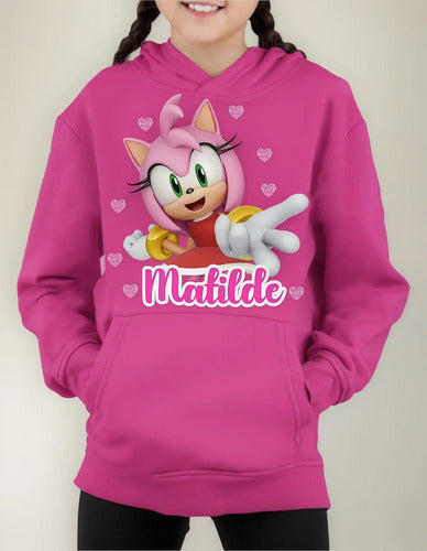 Polerón Canguro Amy Rose Sonic Niñas Personalizado Algodón