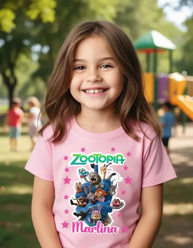 Polera Zootopia Personalizada Niñas Algodón