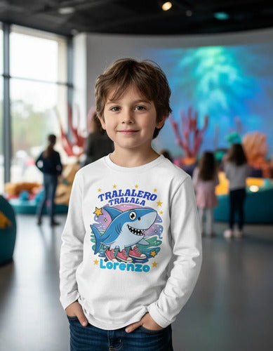 Polera Tralalero Tralala Personalizada Niños Manga Larga