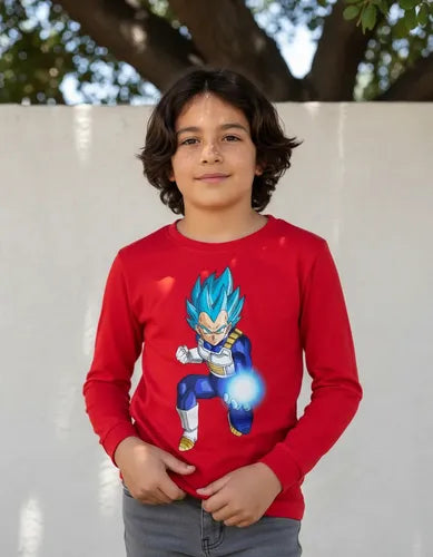 Polera Manga Larga Algodón Niños Vegeta Dragon Ball
