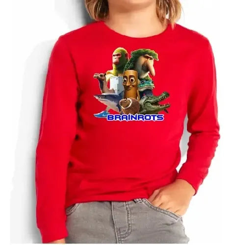 Polera Manga Larga Algodón Niños Italian Brainrot Trapalero