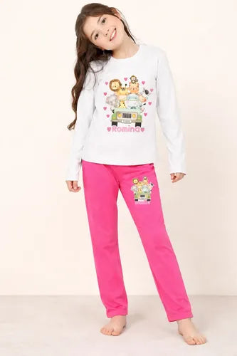 Pijama Largo Animales Safari Niñas Personalizado Algodon