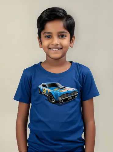 Polera Color Algodón 100% Niños Auto Azul Clásico Hot