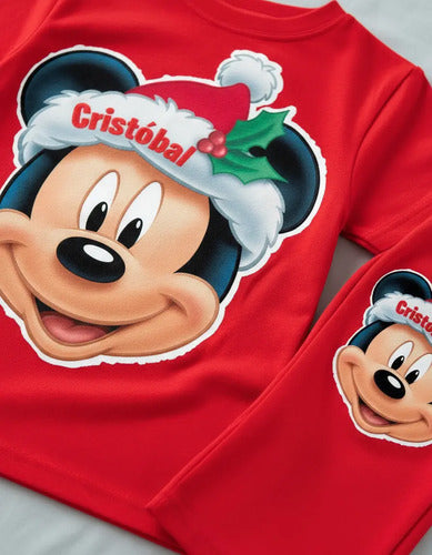 Pijama Largo Mickey 2 Navidad Niños Personalizado Algodón