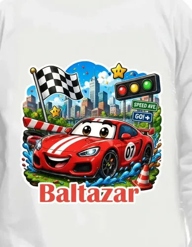 Pijama Largo Auto Car Rojo Niño Personalizado Algodón