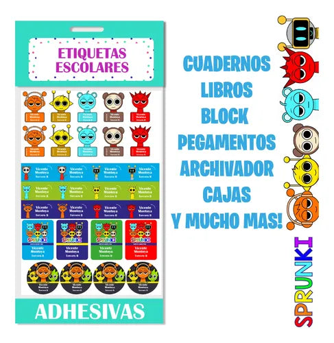 Etiquetas Escolares Personalizadas Sprunki Utiles Adhesivas