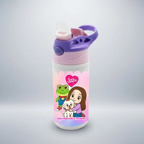 Botella Agua Colegio Lara Campos Personalizada Niñas Blanco