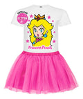 Disfraz Vestido Princesa Peach  Polera + Tutú Niñas Detalles Glitter