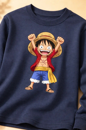 Polera Manga Larga Algodón Niños Luffy One Piece