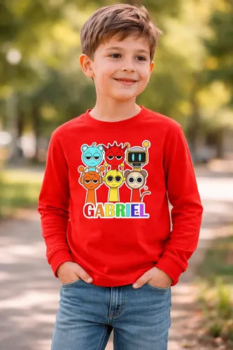 Polera Sprunki Personalizada Niños Manga Larga 100% Algodon