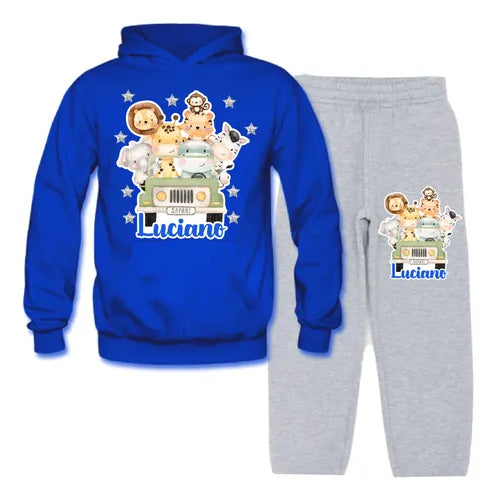 Buzo Animales Safari Poleron Pantalon Personalizado Niños