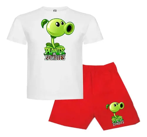 Pijama Corto Niños Algodon Plantas Vs Zoombies Lanzaguisante