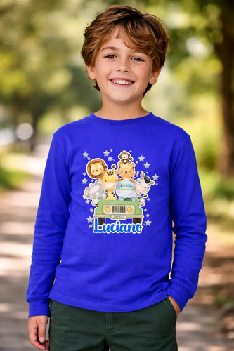 Polera Animales Safari Personalizada Niños Manga Larga