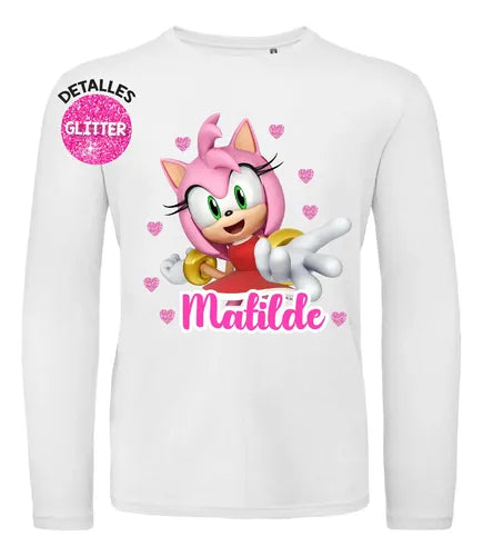 Polera Larga Amy Rose Sonic Personalizada Niñas Algodón