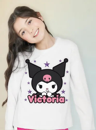 Polera Kuromi Personalizada Niña Manga Larga 100% Algodon