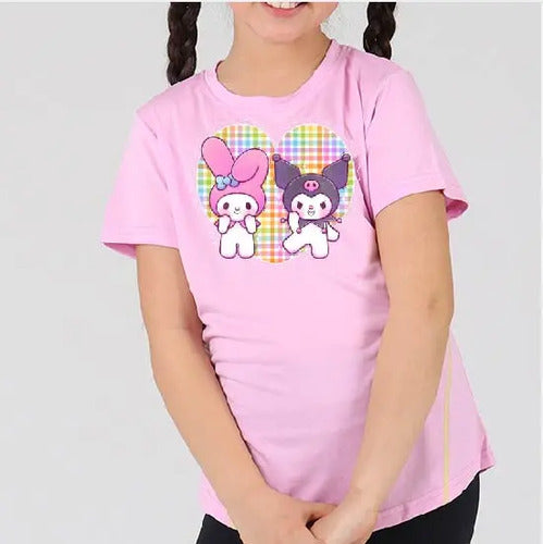 Polera Color Algodón 100% Niñas Kuromi My Melody Corazón