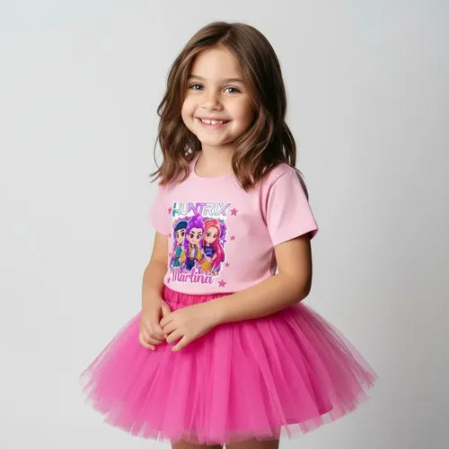 Disfraz Vestido Huntrix Demon Hunters K Pop Personalizado Polera + Tutú Niñas Detalles Glitter
