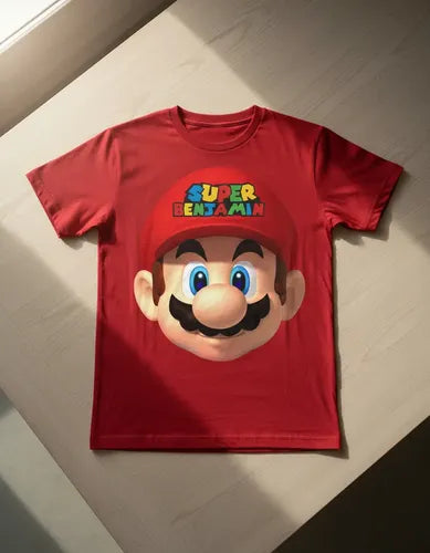 Polera Mario Bros Cara Personalizada Algodón 100% Niño