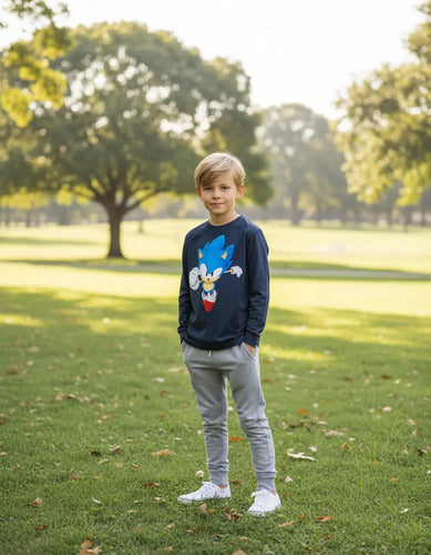 Polera Manga Larga Algodón Niños Sonic