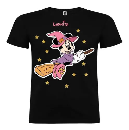 Polera Minnie Bruja Halloween Personalizada Niñas Algodon