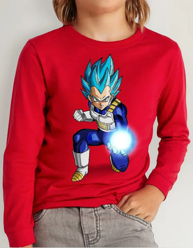 Polera Manga Larga Algodón Niños Vegeta Dragon Ball