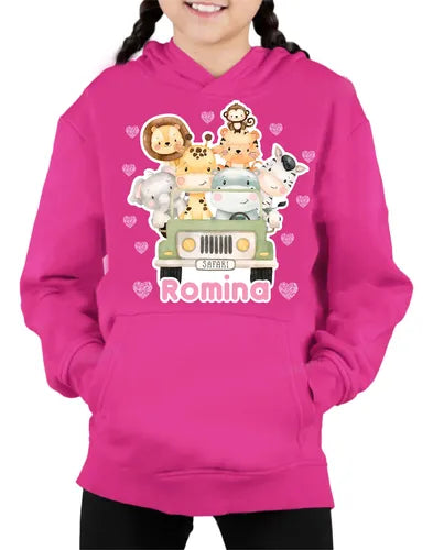 Polerón Canguro Animales Safari Niñas Personalizado Algodón