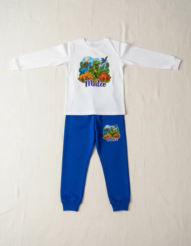 Pijama Largo Dinosaurios Niños Personalizado Algodon D2