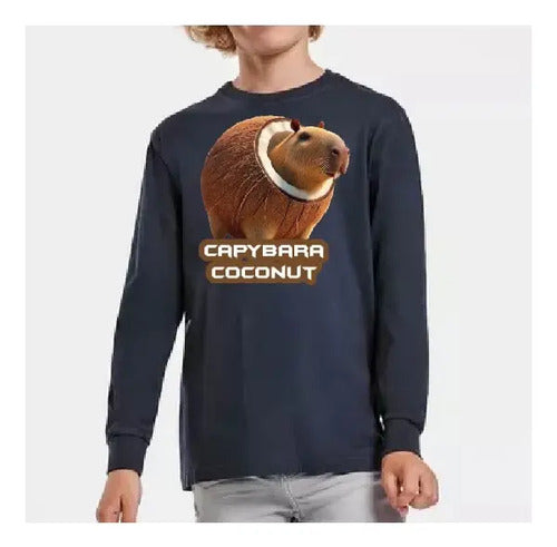 Polera Manga Larga Algodón Niños Capibara Coconut Brainrot