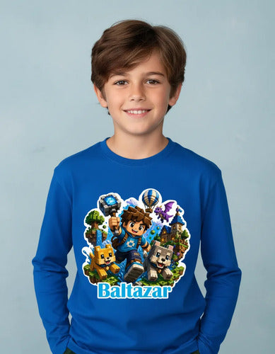 Polera Algodon Manga Larga Videojuego Personalizada Niño
