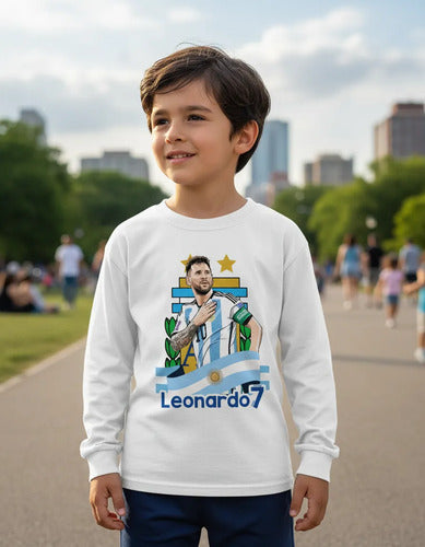 Polera Messi Futbol Personalizada Niños Manga Larga Cumpleañ