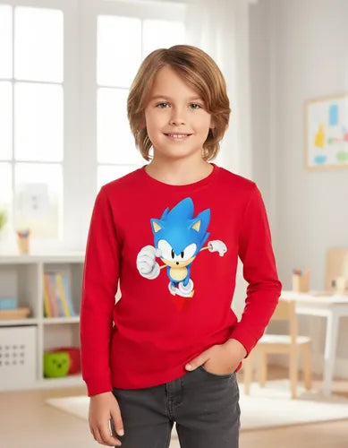 Polera Manga Larga Algodón Niños Sonic