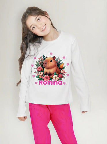 Pijama Largo Capibara Niñas Personalizado Algodon D2