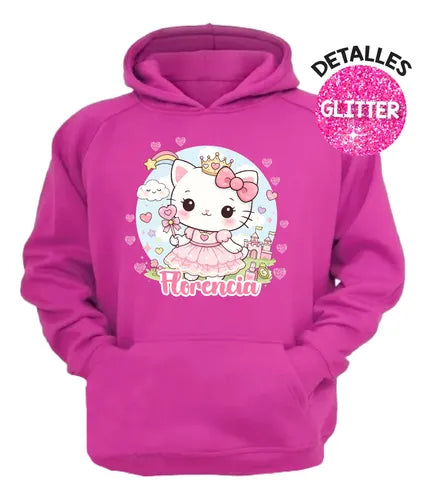 Polerón Canguro Niña Gatita Unicornio Kawai Personalizado