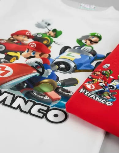 Pijama Largo Mario Kart 2 Personalizado 100% Algodón Niños