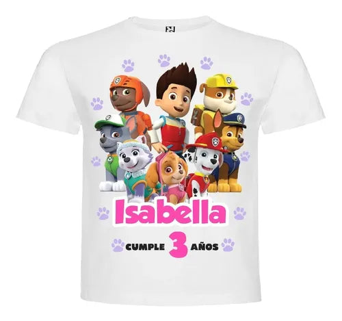 Polera Paw Patrol Cumpleaños Personalizada Niñas Algodon