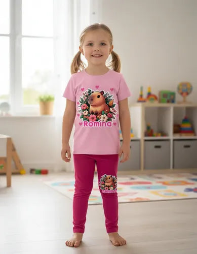 Polera Y Calza Larga Capibara Flores Conjunto Personalizado