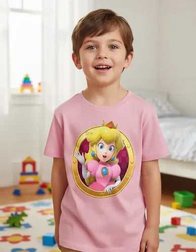 Polera Color Algodón 100% Niños Princesa Peach