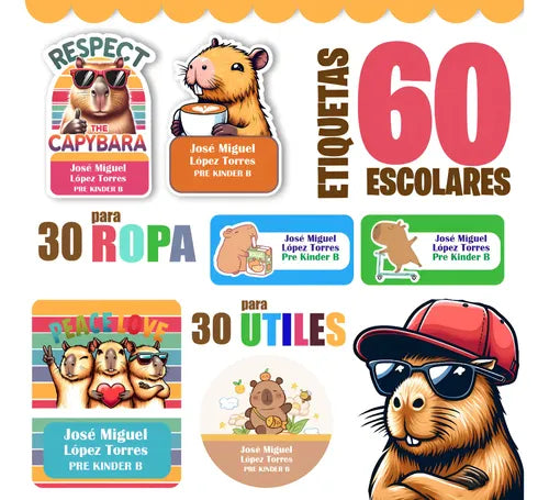 Etiquetas Escolares Personalizadas Capibara Niño Utile Ropa